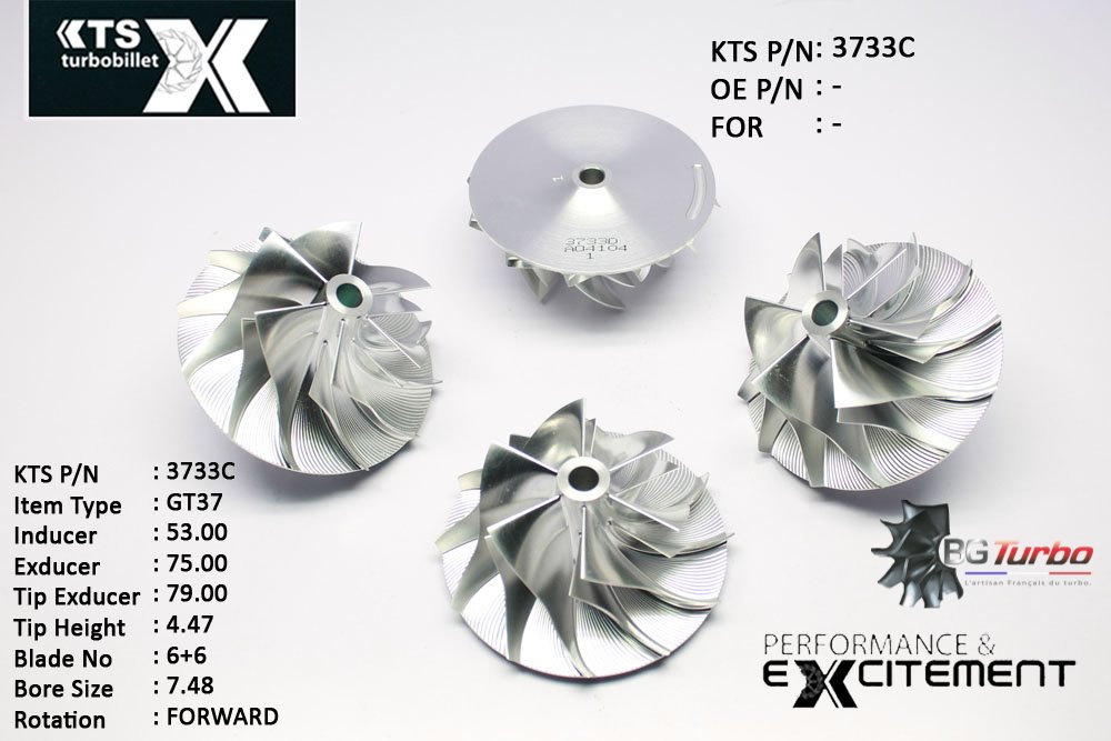 Turbo ROUE FORGÉE MFS PERFORMANCE - 6+6 PALES - INDUCER : 53 - EXDUCER : 75 - TYPE : GT37ANGLE : 60° - ROTATION : Forward - SUPER BACK : 2,9 - BORE SIZE : 7,48
